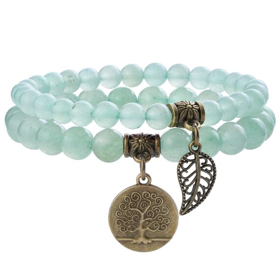 Farfume Chakra Armbänder für Frauen - Kristalle Armband Frauen natürliche Edelsteine Yoga Reiki- Ein Satz von Doppel-Armbänder(Aventurin(Mittel))