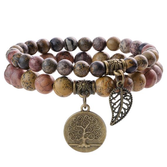Farfume Chakra Armbänder für Frauen - Kristalle Armband Frauen natürliche Edelsteine Yoga Reiki- Ein Satz von Doppel-Armbänder(Dendritenjaspis(Mittel))