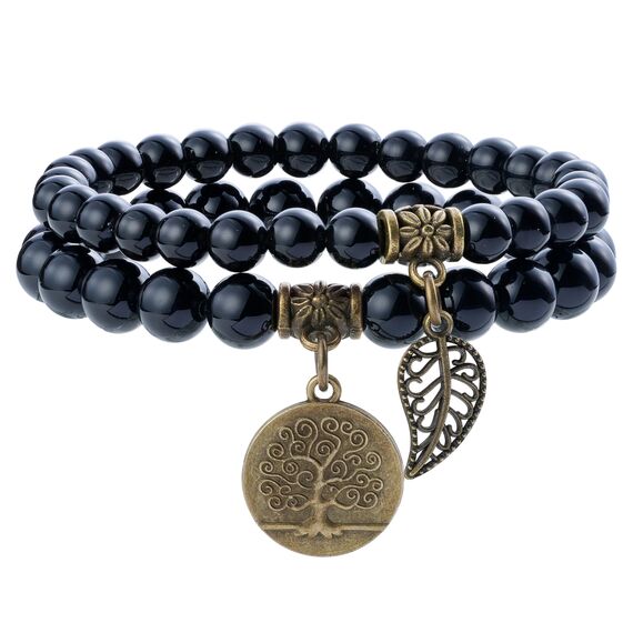 Farfume Chakra Armbänder für Frauen - Kristalle Armband Frauen natürliche Edelsteine Yoga Reiki- Ein Satz von Doppel-Armbänder(Onyx(Mittel))