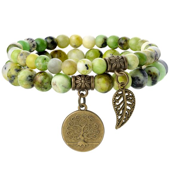 Farfume Chakra Armbänder für Frauen - Kristalle Armband Frauen natürliche Edelsteine Yoga Reiki - Ein Set von Doppel-Armbänder（Serpentin & Lebensbaum（Mittel）