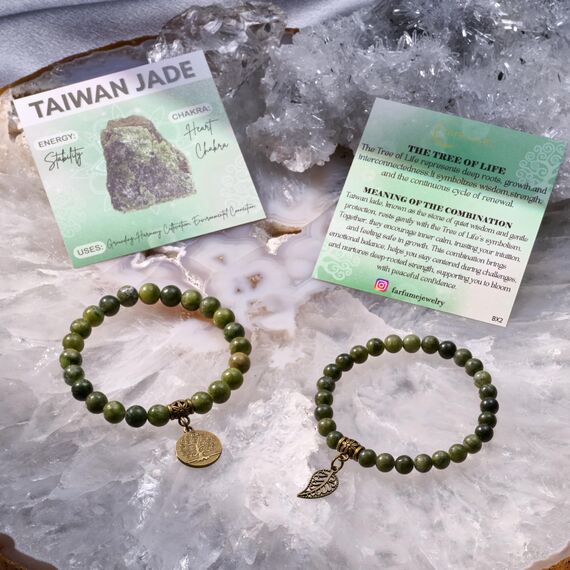 Farfume Chakra Armbänder für Frauen - Kristalle Armband Frauen natürliche Edelsteine Yoga Reiki- Ein Satz von Doppel-Armbänder(Taiwan-Jade(Mittel))