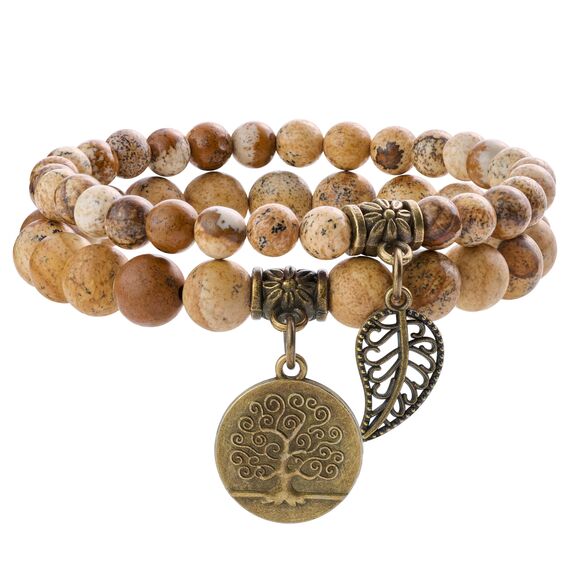 Farfume Chakra Armbänder für Frauen - Kristalle Armband Frauen natürliche Edelsteine Yoga Reiki- Ein Satz von Doppel-Armbänder(Bildjaspis(Mittel))