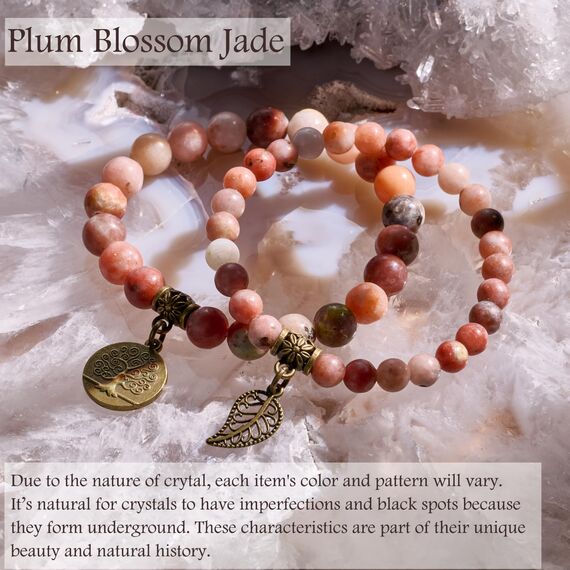 Farfume Chakra Armbänder für Frauen - Kristalle Armband Frauen natürliche Edelsteine Yoga Reiki- Ein Satz von Doppel-Armbänder(Pflaumenblütenjade(Mittel))