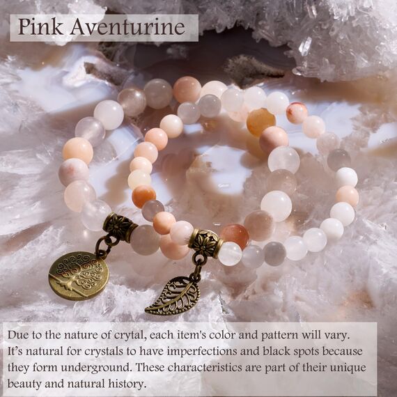 Farfume Chakra Armbänder für Frauen - Kristalle Armband Frauen natürliche Edelsteine Yoga Reiki- Ein Satz von Doppel-Armbänder(Rosa Aventurin(Mittel))