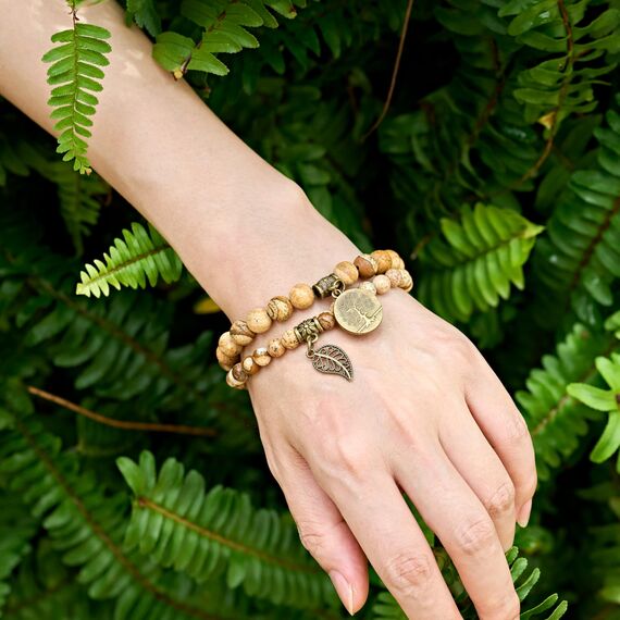 Farfume Chakra Armbänder für Frauen - Kristalle Armband Frauen natürliche Edelsteine Yoga Reiki- Ein Satz von Doppel-Armbänder(Bildjaspis(Mittel))