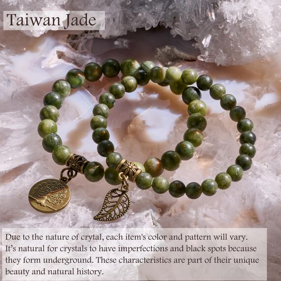 Farfume Chakra Armbänder für Frauen - Kristalle Armband Frauen natürliche Edelsteine Yoga Reiki- Ein Satz von Doppel-Armbänder(Taiwan-Jade(Mittel))
