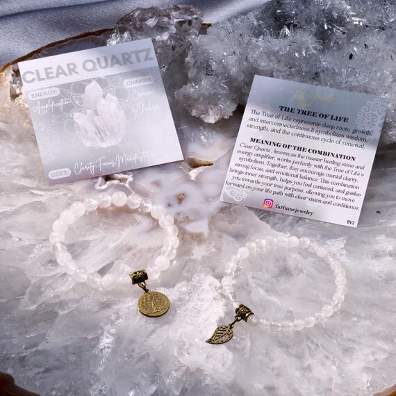 Farfume Chakra Armbänder für Frauen - Kristalle Armband Frauen natürliche Edelsteine Yoga Reiki- Ein Satz von Doppel-Armbänder(Klarer Quarz(Mittel))