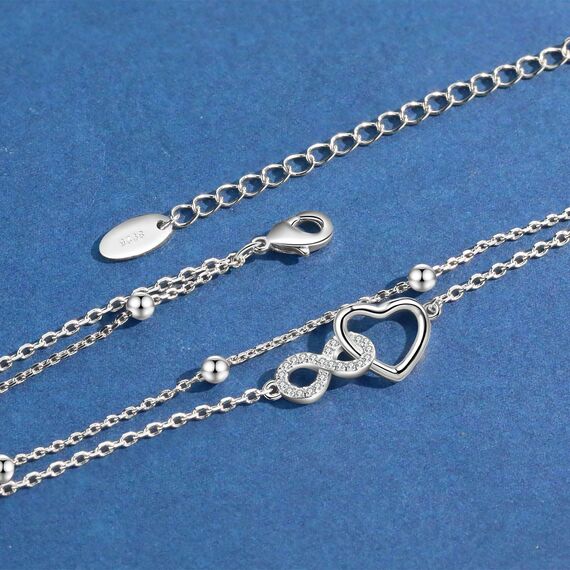 Jbniuay Fußkettchen für Damen 925 Sterling Silber - Infinity Herz Fußkette - Damen Fußkettchen - Fußkette Verstellbare 23+5cm - Geschenke für Frauen/Mädchen/mama/mutter (Silber)