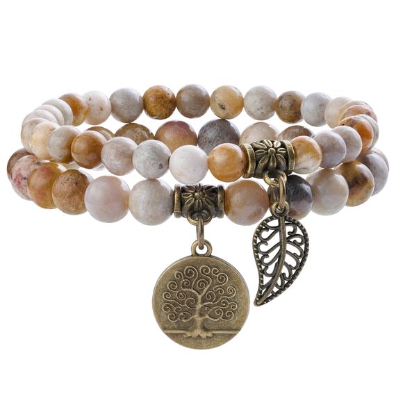 Farfume Chakra Armbänder für Frauen - Kristalle Armband Frauen natürliche Edelsteine Yoga Reiki- Ein Satz von Doppel-Armbänder(Korallenjade(Mittel))