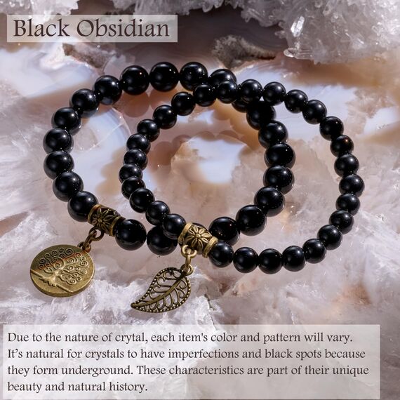 Farfume Chakra Armbänder für Frauen - Kristalle Armband Frauen natürliche Edelsteine Yoga Reiki- Ein Satz von Doppel-Armbänder(Schwarzer Obsidian(Mittel))