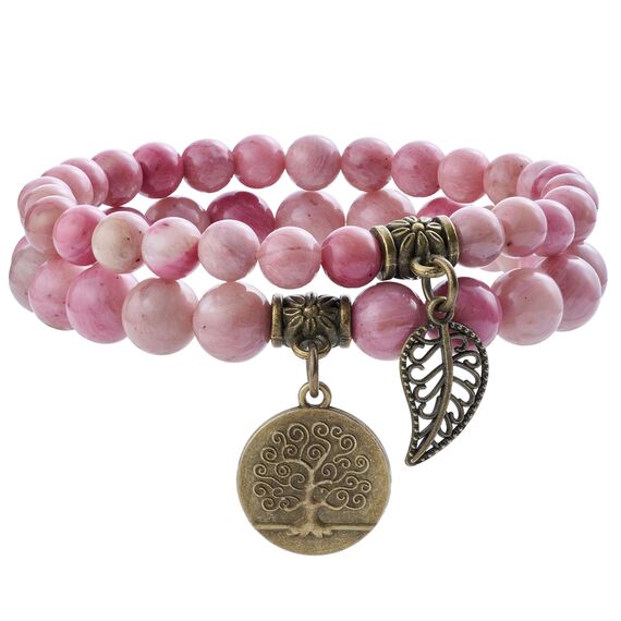 Farfume Chakra Armbänder für Frauen - Kristalle Armband Frauen natürliche Edelsteine Yoga Reiki- Ein Satz von Doppel-Armbänder(Rhodochrosit(Mittel))