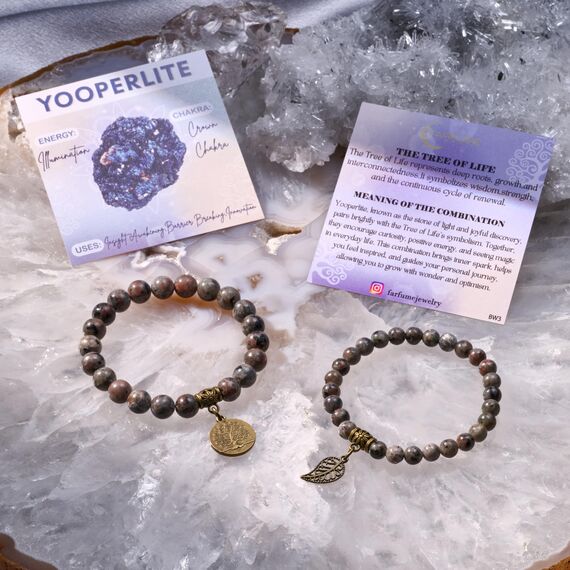 Farfume Chakra Armbänder für Frauen - Kristalle Armband Frauen natürliche Edelsteine Yoga Reiki- Ein Satz von Doppel-Armbänder(Yooperlit(Mittel))