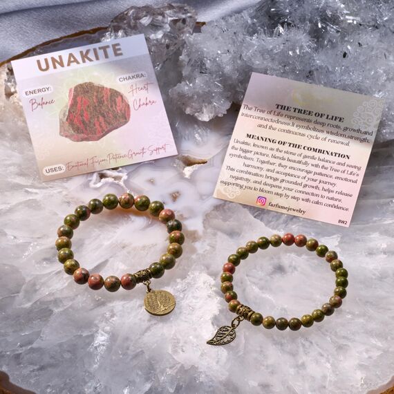 Farfume Chakra Armbänder für Frauen - Kristalle Armband Frauen natürliche Edelsteine Yoga Reiki- Ein Satz von Doppel-Armbänder(Unakit(Mittel))