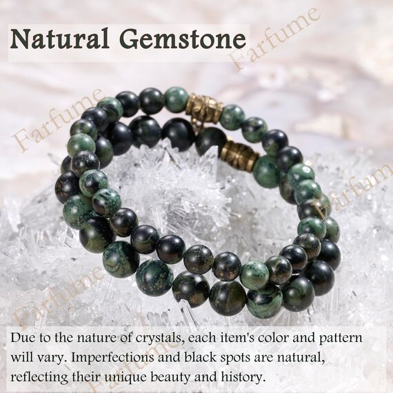 Farfume Chakra Armbänder für Frauen - Kristalle Armband Frauen natürliche Edelsteine Yoga Reiki- Ein Satz von Doppel-Armbänder（Kambaba-Jaspis & Lebensbaum（Mittel）