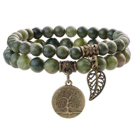 Farfume Chakra Armbänder für Frauen - Kristalle Armband Frauen natürliche Edelsteine Yoga Reiki- Ein Satz von Doppel-Armbänder(Taiwan-Jade(Mittel))