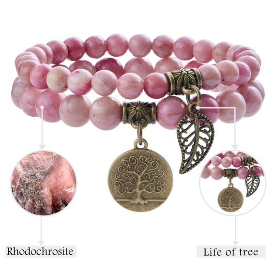 Farfume Chakra Armbänder für Frauen - Kristalle Armband Frauen natürliche Edelsteine Yoga Reiki- Ein Satz von Doppel-Armbänder(Rhodochrosit(Mittel))