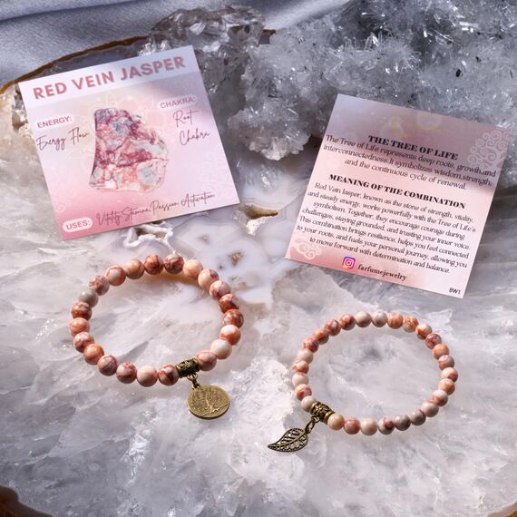 Farfume Chakra Armbänder für Frauen - Kristalle Armband Frauen natürliche Edelsteine Yoga Reiki- Ein Satz von Doppel-Armbänder(Rotaderjaspis(Mittel))