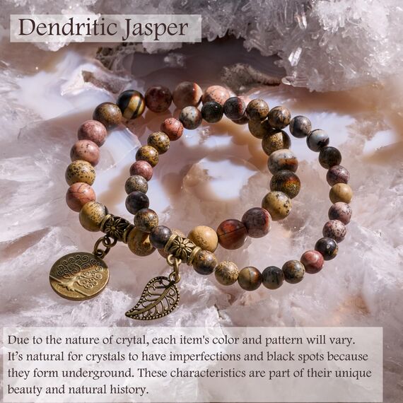 Farfume Chakra Armbänder für Frauen - Kristalle Armband Frauen natürliche Edelsteine Yoga Reiki- Ein Satz von Doppel-Armbänder(Dendritenjaspis(Mittel))