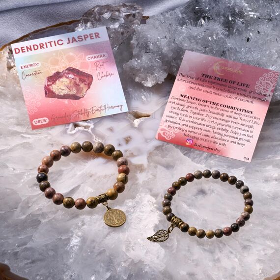 Farfume Chakra Armbänder für Frauen - Kristalle Armband Frauen natürliche Edelsteine Yoga Reiki- Ein Satz von Doppel-Armbänder(Dendritenjaspis(Mittel))
