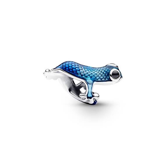 PANDORA Moments Metallic-Blaues Gecko Charm aus Sterling Silber, Kompatibel Moments Armbändern, 792701C01