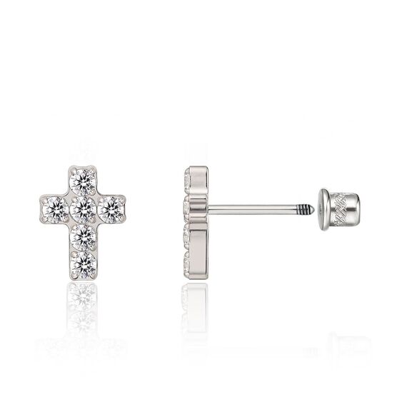Limerencia Medizinische Titan Ohrringe, G23 Hypoallergen Gesundheitsstecker Ohrstecker mit Schraubverschluss, Nickelfreie Ohrringe für Damen, Mädchen und Kinder(Kreuz CZ Silber)