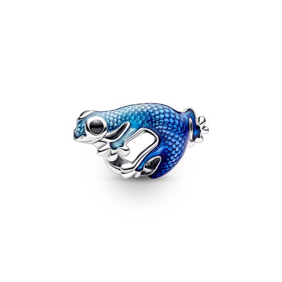 PANDORA Moments Metallic-Blaues Gecko Charm aus Sterling Silber, Kompatibel Moments Armbändern, 792701C01