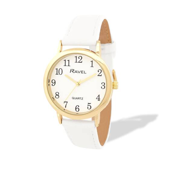 Ravel - Pastellfarbene Alltagsuhr für Damen (27 mm Gehäuse) - Analoges Quarzwerk - R0137.24.2 - Weiß/Goldton