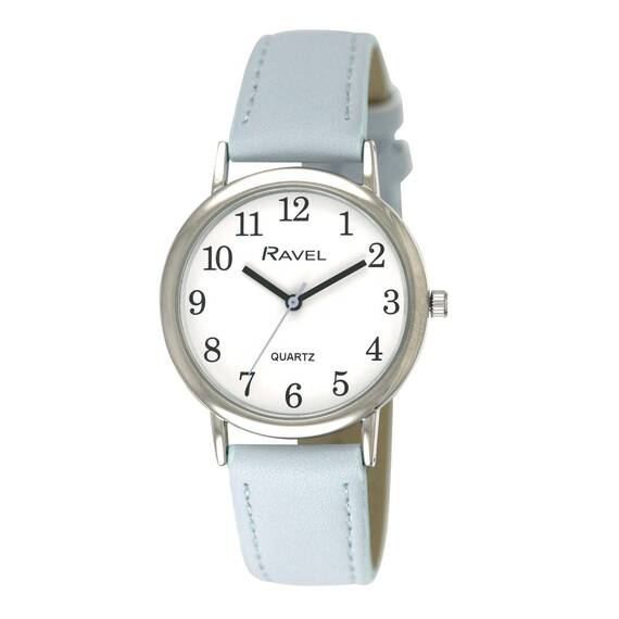 Ravel - Pastellfarbene Alltagsuhr für Damen (36 mm Gehäuse) - Analoges Quarzwerk - R0137.06.1 - Blau/Silberton