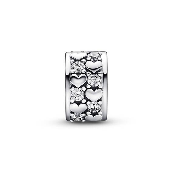 PANDORA Unendlichkeit Herzen Funkelnder Clip-Charm aus Sterling Silber mit Zirkonia - Kompatibel mit PANDORA Moments Armbänder