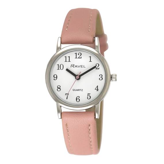 Ravel - Pastellfarbene Alltagsuhr für Damen (27 mm Gehäuse) - Analoges Quarzwerk - R0137.05.2 - Rosa/Silberton