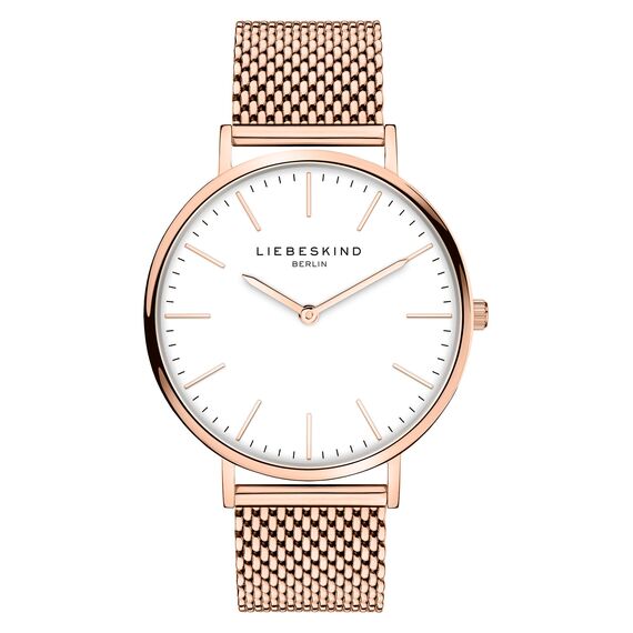 Liebeskind Berlin Damen Armbanduhr LT-0511-MQ Edelstahl in IP Roségold,Weiß am Edelstahlband