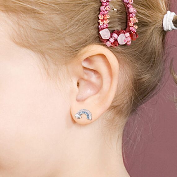 LOLIAS 10 Paar Süße Verschraubte Ohrstecker für Damen Mädchen Edelstahl Mehrfarbige Herz Blume Schmetterling Regenbogen CZ Ohrstecker Hypoallergene Schraubverschluss Ohrringe