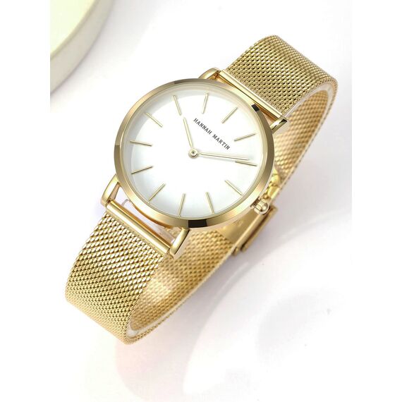 Hannah Martin Damen Uhren Analog Quarz Edelstahl Wasserdicht Mesh Ultradünne