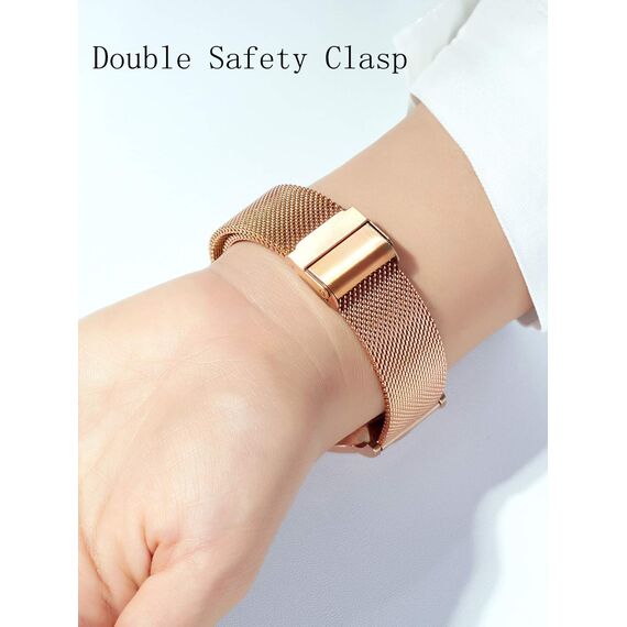 HANNAH MARTIN Damen Uhren Analog Quarz Edelstahl Wasserdicht Mesh Ultradünne (Schwarz Oberfläche ，Rosegold Armband)