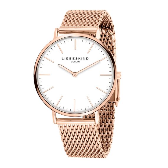 Liebeskind Berlin Damen Armbanduhr LT-0511-MQ Edelstahl in IP Roségold,Weiß am Edelstahlband