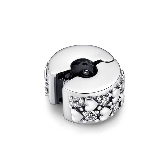 PANDORA Unendlichkeit Herzen Funkelnder Clip-Charm aus Sterling Silber mit Zirkonia - Kompatibel mit PANDORA Moments Armbänder