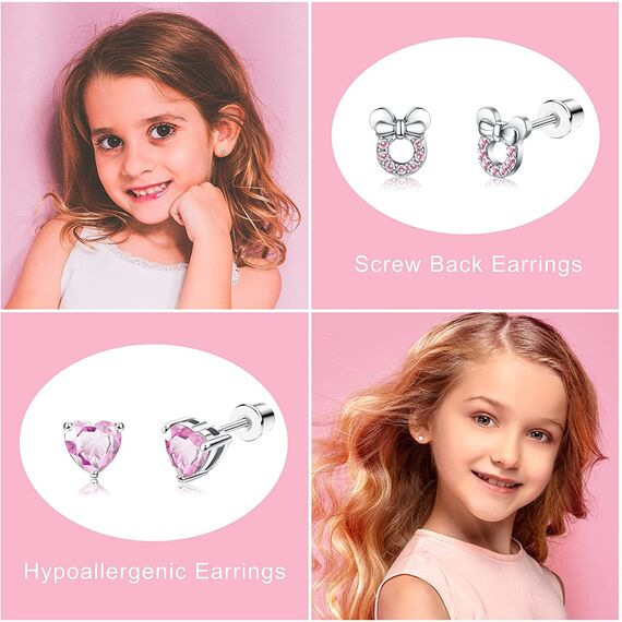 LOLIAS 8 Paar Schraubohrringe für Mädchen Damen 316L Edelstahl Hypoallergen Stern Herz CZ Ohrring Mehrfarbig Schmetterling Blume EinhornKatze Piercing Ohrringe Ohrstecker Geschenkset