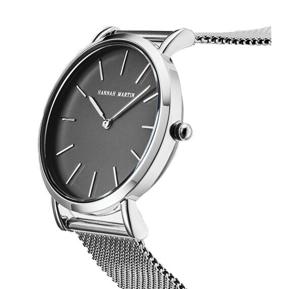 HANNAH MARTIN Damen Uhren Analog Quarz Edelstahl Wasserdicht Mesh Ultradünne (Schwarz Oberfläche ，Silber Armband)