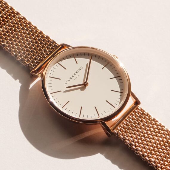 Liebeskind Berlin Damen Armbanduhr LT-0511-MQ Edelstahl in IP Roségold,Weiß am Edelstahlband