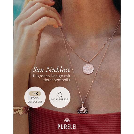 Purelei Sun Kette Damen (Roségold) – Halskette Damen aus langlebigem Edelstahl – Wasserfeste Kette mit Anhänger – 50-55 cm Länge verstellbar – Halskette für deinen individuellen Look