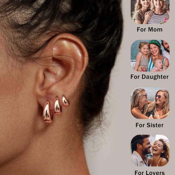 Chriscoco 3 Paare Creolen Roségold für Damen Ohrringe Gold Set Hypoallergen Goldene Ohrringe Creolen Klein