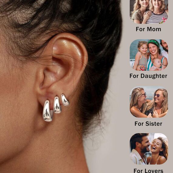 Chriscoco 3 Paare Creolen Weißgold für Damen Ohringe Gold Set Hypoallergen Silber Ohrringe Creolen Klein