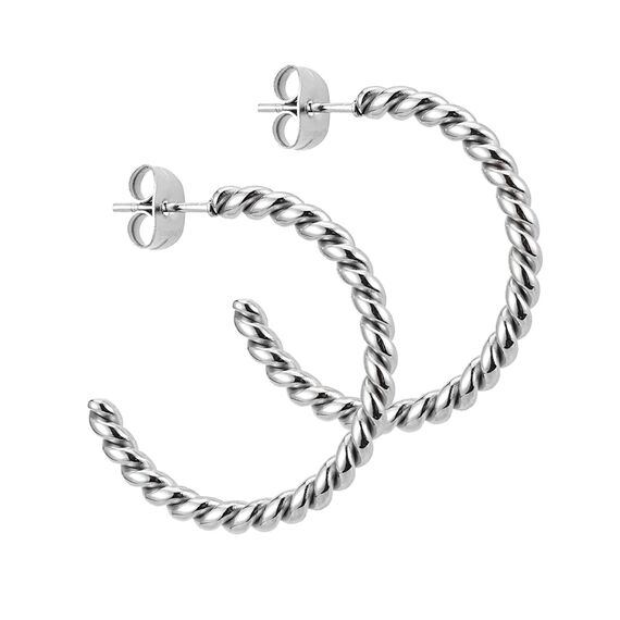 BONNYBIRD® Creolen Silber Damen Edelstahl Gedreht Ohrringe Ohrstecker Chirgurenstahl Kreolen Wasserfest Schmuck Medizinische Hypoallergen Nickelfrei Frauen Hoops Geschwungen