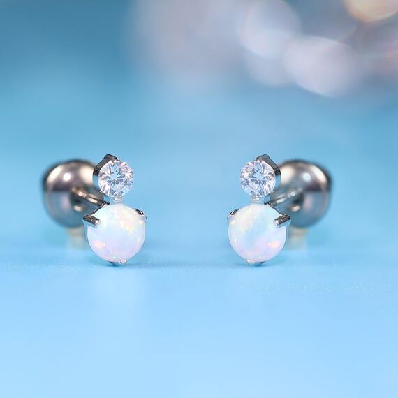 Limerencia Medizinische Titan Ohrringe, G23 Hypoallergen Gesundheitsstecker Ohrstecker mit Schraubverschluss, Nickelfreie Ohrringe für Damen, Mädchen und Kinder (CZ + White Opal)