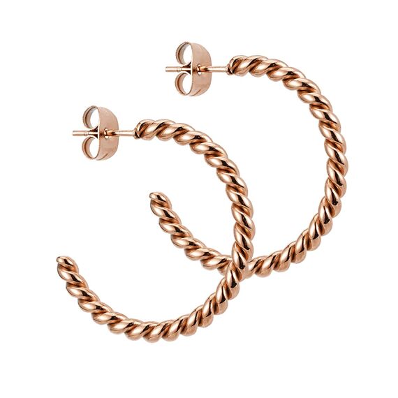 BONNYBIRD® Creolen Rosegold Damen Edelstahl Gedreht Ohrringe Medizinische Ohrstecker Chirgurenstahl Kreolen Wasserfest Schmuck Hypoallergen Nickelfrei Frauen Hoops Geschwungen Vergoldet