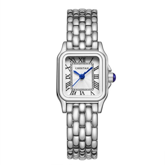 CHEETAH Armbanduhr Damen Kleine Analoge Quarz Uhr Damen mit Vintage-Armband, Rechteckiges Gehäuse, Römisches Zifferblatt, Digitale wasserdichte Armbanduhr für Frauen und Mädchen - Silber Weiß
