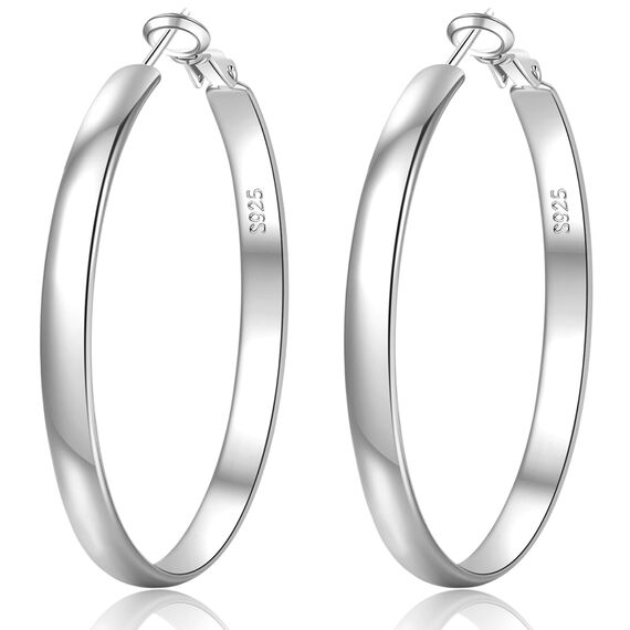 EXGOX Creolen Silber 925 für Damen - 5mm Breite, Groß, Hypoallergene 14K Vergoldete Ohrringe Gold - 30/40/50/60/70mm