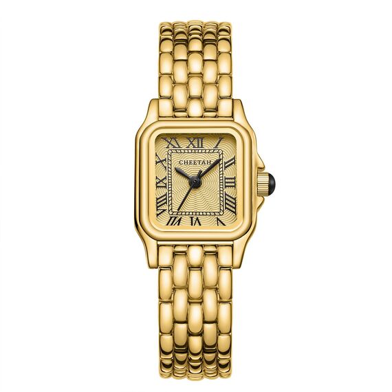 CHEETAH Armbanduhr Damen Kleine Analoge Quarz Uhr Damen mit Vintage-Armband, Rechteckiges Gehäuse, Römisches Zifferblatt, Digitale wasserdichte Armbanduhr für Frauen und Mädchen - Gold Gold