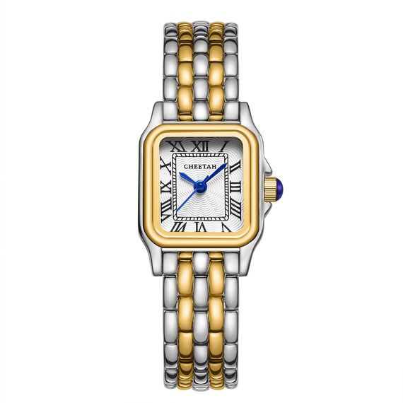 CHEETAH Armbanduhr Damen Kleine Analoge Quarz Uhr Damen mit Vintage-Armband, Rechteckiges Gehäuse, Römisches Zifferblatt, Digitale wasserdichte Armbanduhr für Frauen und Mädchen - Silber Gold Weiß
