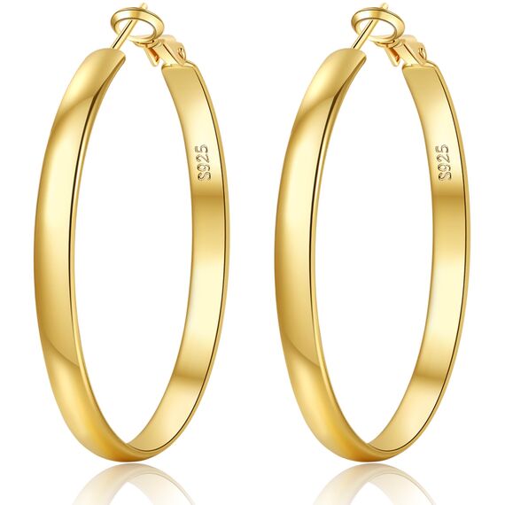 EXGOX Creolen Silber 925 für Damen - 5mm Breite, Groß, Hypoallergene 14K Vergoldete Ohrringe Gold - 30/40/50/60/70mm